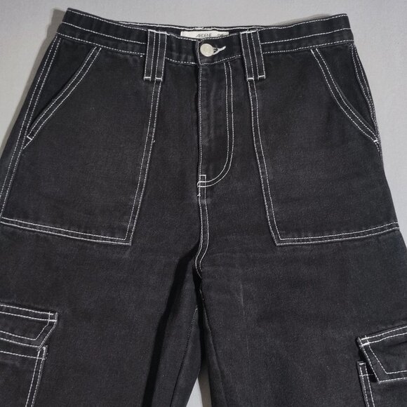 Ardene 90' Cargo Pants High Rise Women's Junior Size 05 black wide leg - Picture 2 of 11